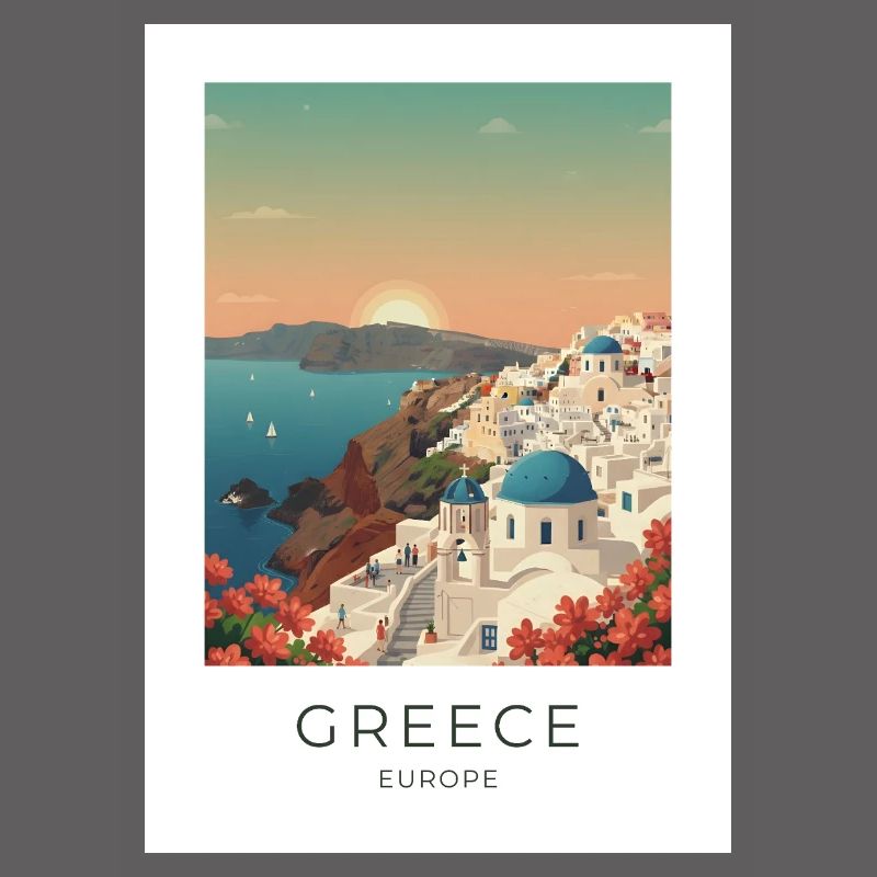 Vue côtière du coucher de soleil de Santorin