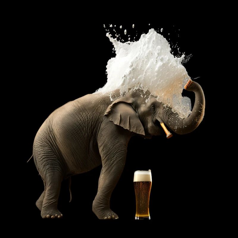 Douches d’éléphants dans la bière. Animal cool avec de l’alcool