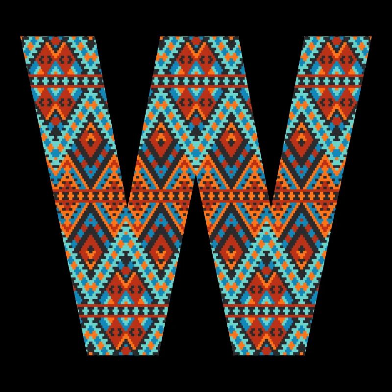 Buchstabe W- Boho-Design, Buntes Monogramm