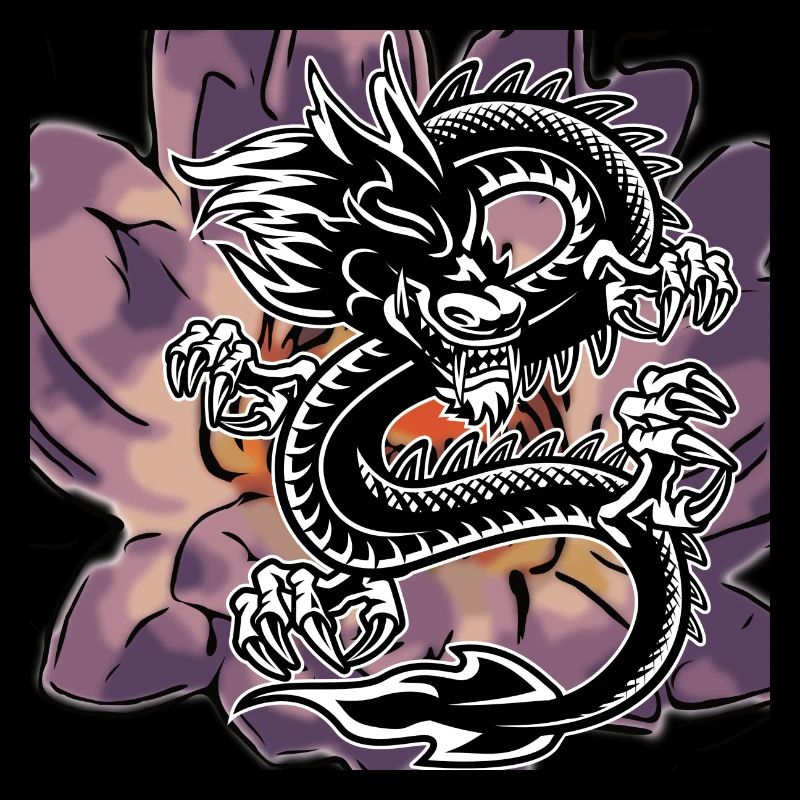 Dragon créatures fabuleuses avec lotus fleurs japonais