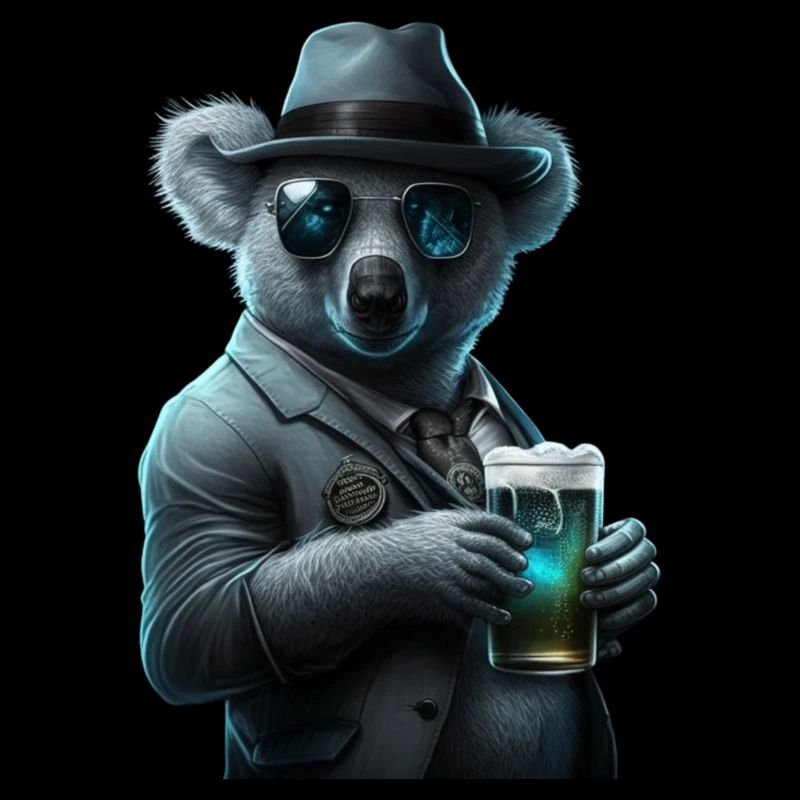 Koala im Anzug mit Bier und Sonnenbrille