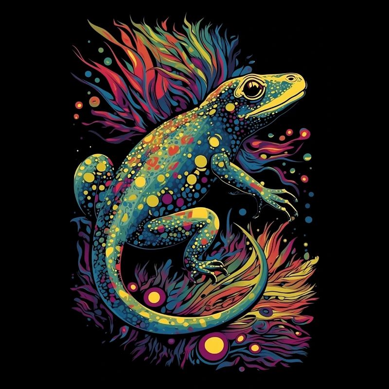 Coole trippy Eidechse/Echse mit bunten Pflanzen