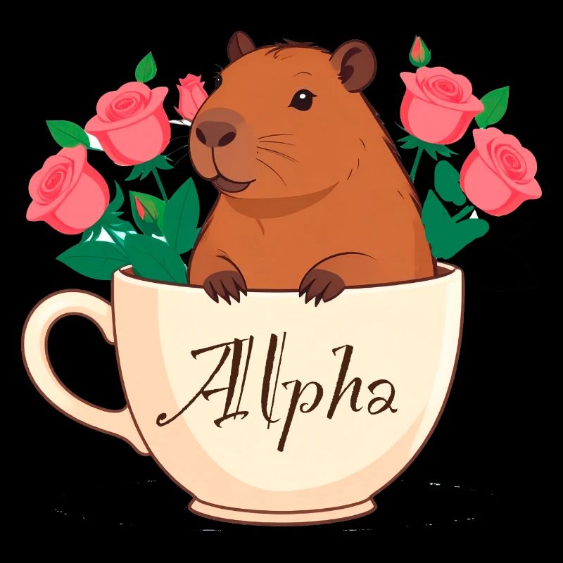 Capybara, assis dans une tasse, café, alpha, roses