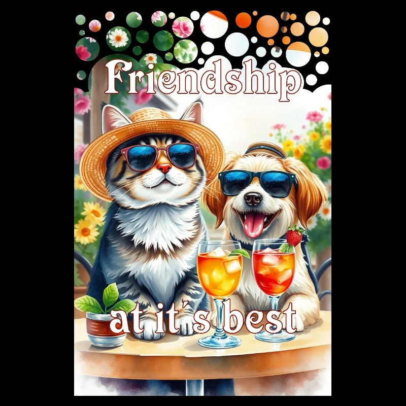 Beste Freunde Hund Katze coole Drinks Sommerurlaub