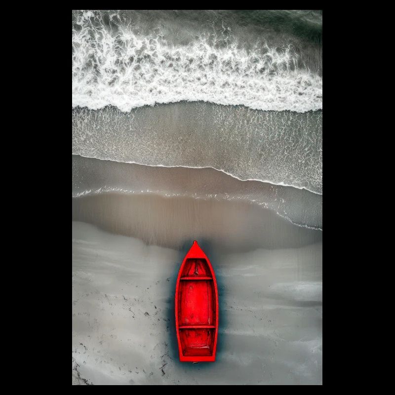 Rotes Boot am Grauen Ufer