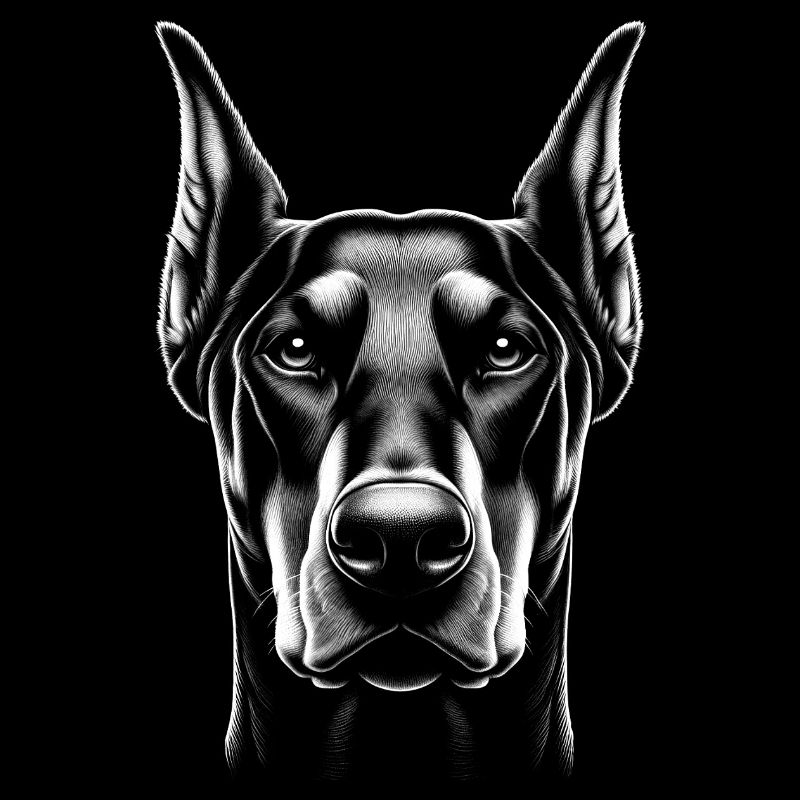 Doberman head as a cool black and white portrait