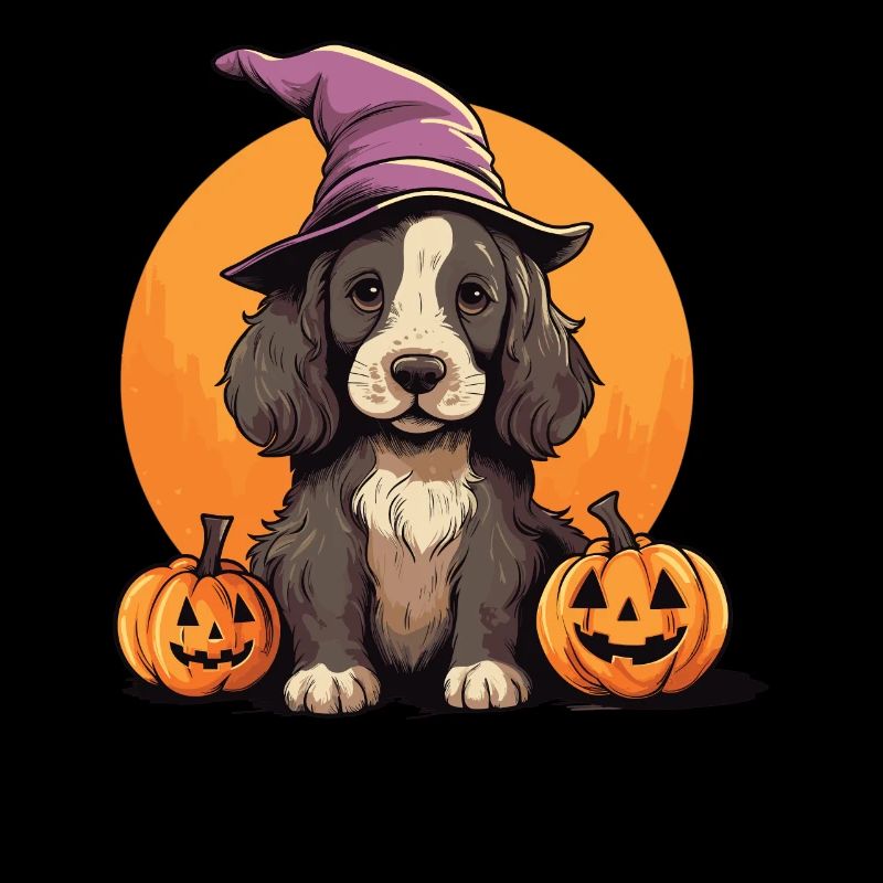 Halloween Witch Hat Pumpkin Dog Cocker Spaniel