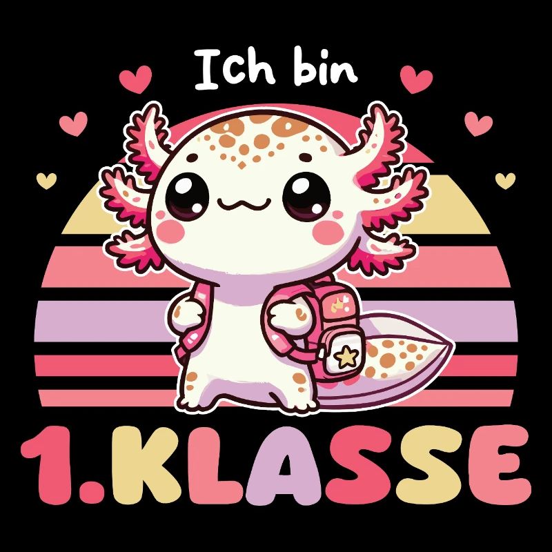 Endlich Schulkind süßes Axolotl zur Einschulung
