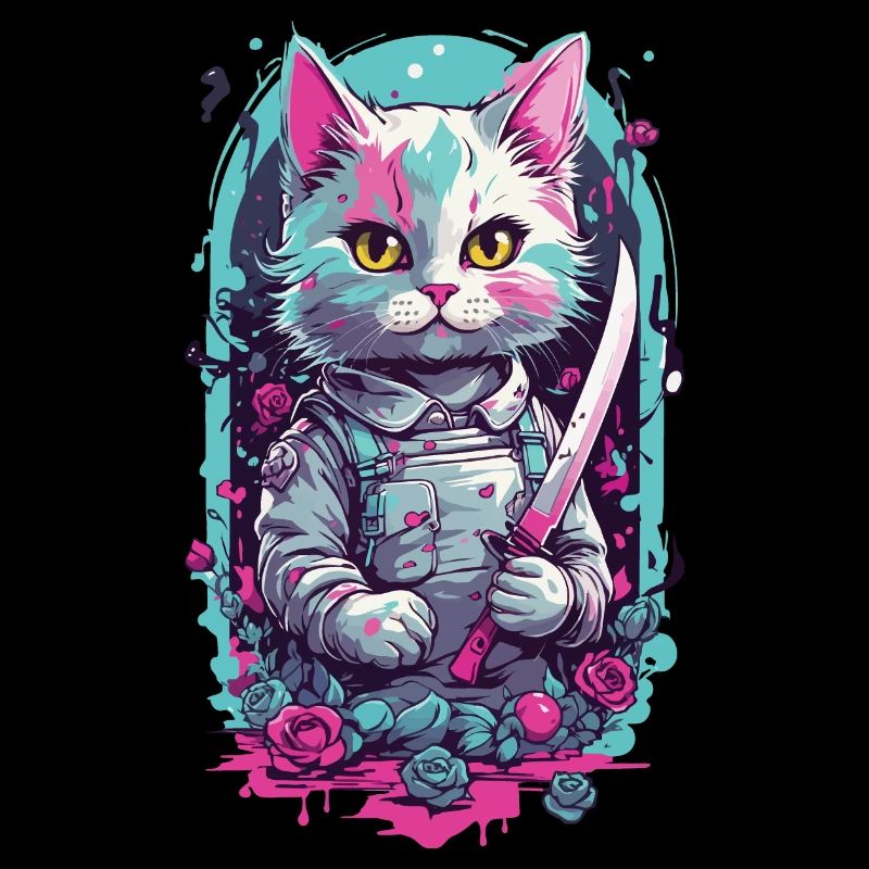 Chat Goth Kawaii avec Katana Warrior Cats