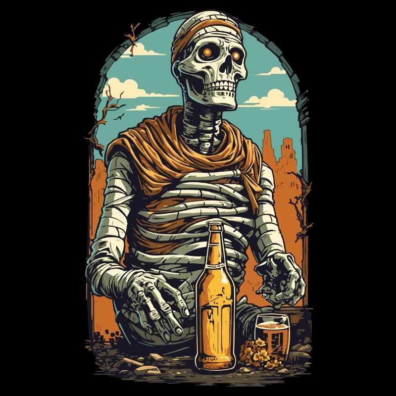 Mumie Skelett Bier Halloween Retro Design