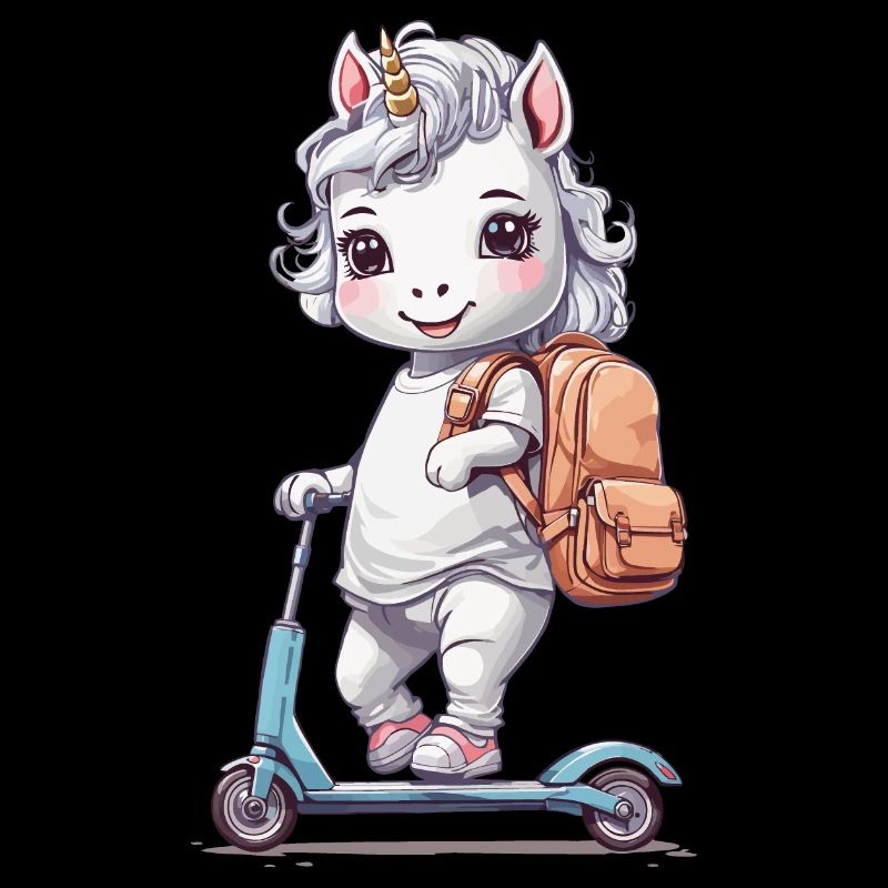 Einhorn Schüler Schulkind mit Roller Schule Design