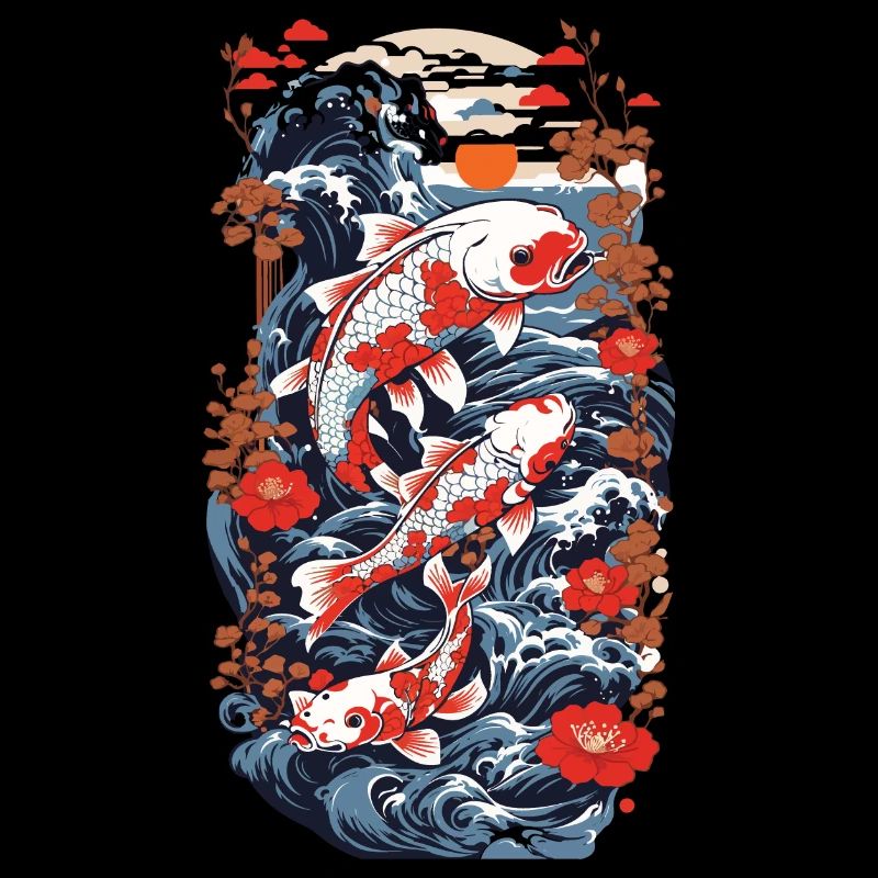 Koi Karpfen mit Wasserblumen Ukiyo-E Kunststil