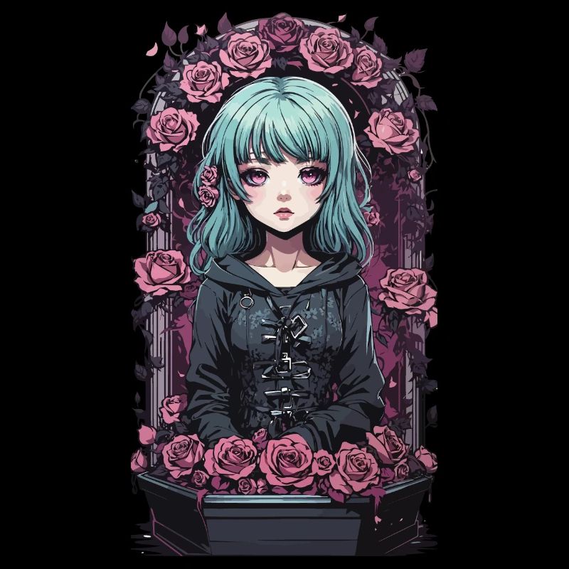 Viktorianisches Gothic Anime egirl mit Rosen