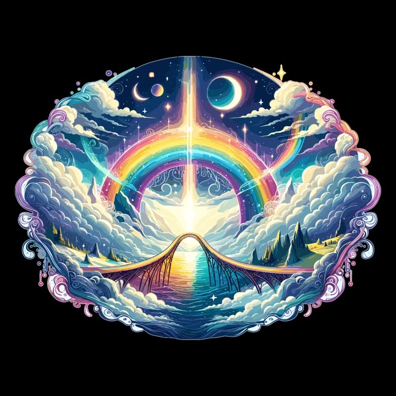 Traumwelt mit Regenbogen und Sternenhimmel