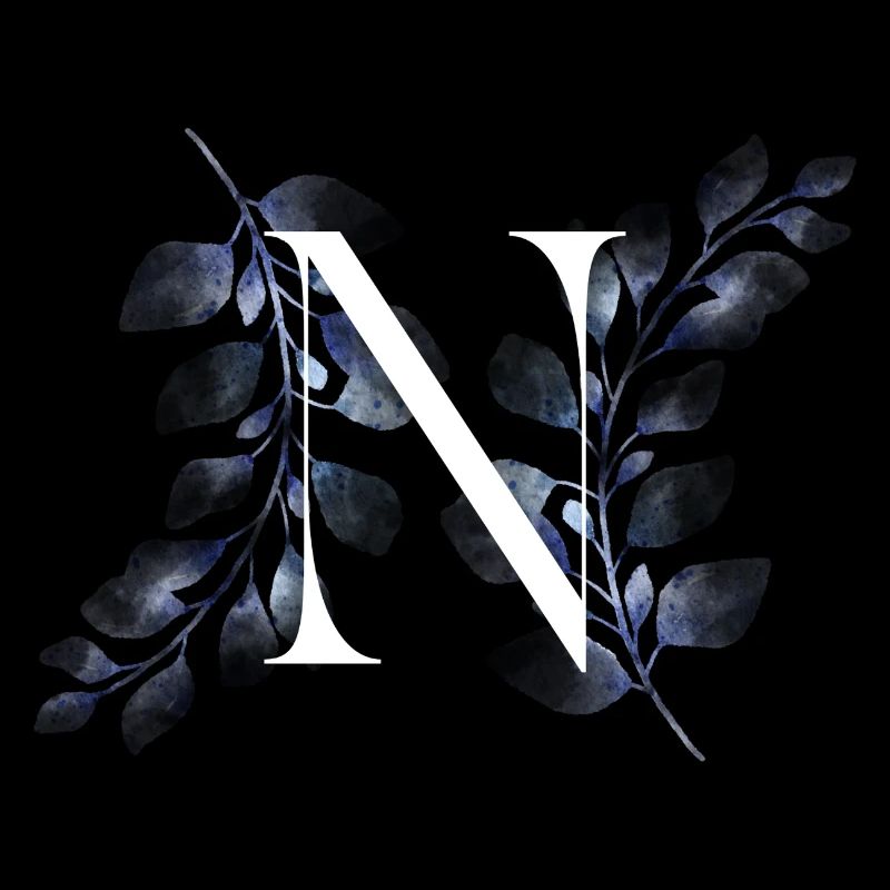 Monogramme N Floral Bleu