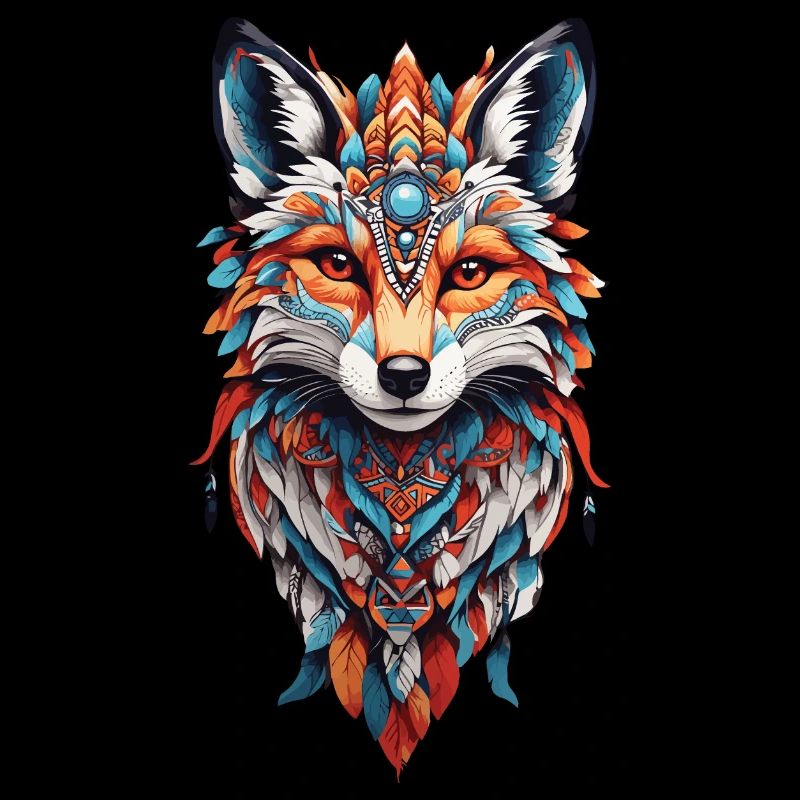 Spiritual Indian Fox Feather Design Boho Style
