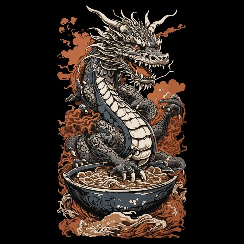 Dragon dans le style ukiyo-e & soupe de nouilles ramen