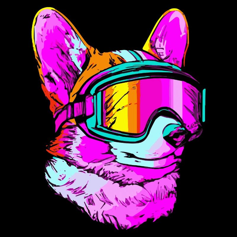 Corgi Ski Synthwave Dog Gift Pop Art