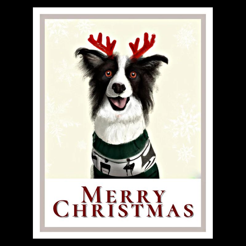 Border Collie Hund im Weihnachtspullover.