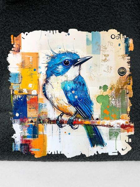 Blauer Vogel im Farbblock-Abstract