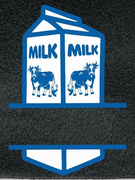 Blauer Milchkarton mit Kuh-eigenem Text