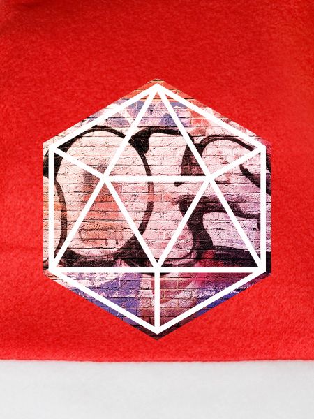Geometrisches Graffiti-Prisma über Ziegelmauer
