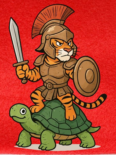 Gladiator Tiger auf Schildkröte