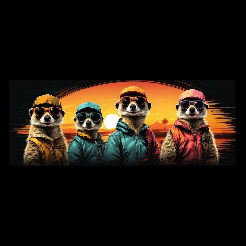 Suricates cool avec casquette de baseball et lunettes de soleil