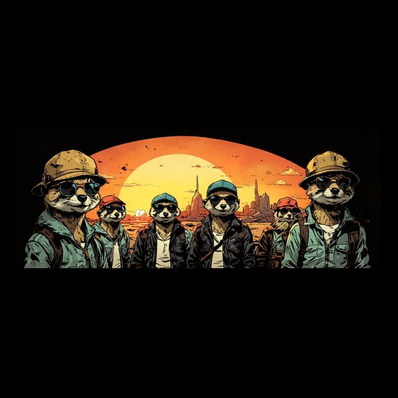 Suricates cool avec casquette de baseball et lunettes de soleil
