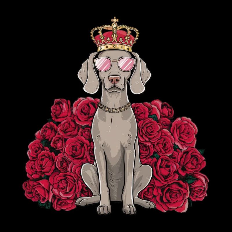 Braque de Weimar avec couronne et jolies roses