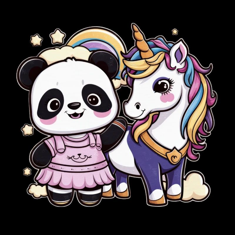 Mignon panda kawaii avec licorne