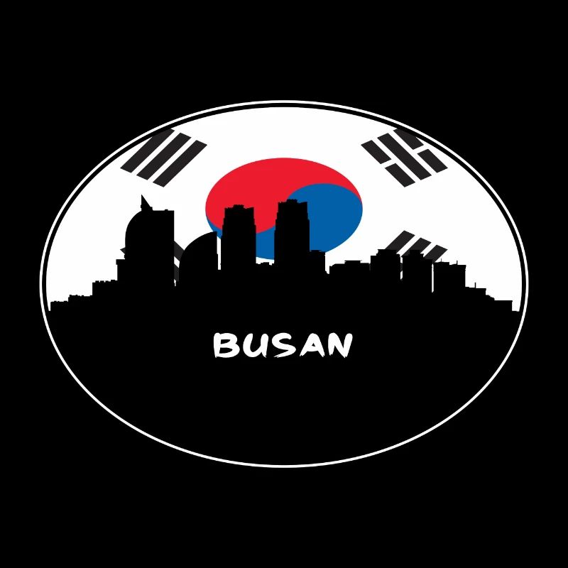 Busan Corée du Sud Drapeau Skyline Silhouette Travel