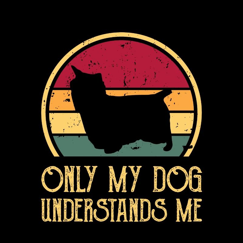 Australian Silky Terrier Dog Silhouette Retro Sun
