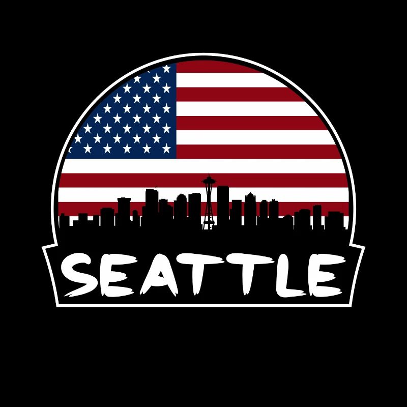 Seattle Washington Usa Flag Skyline Silhouette Tra