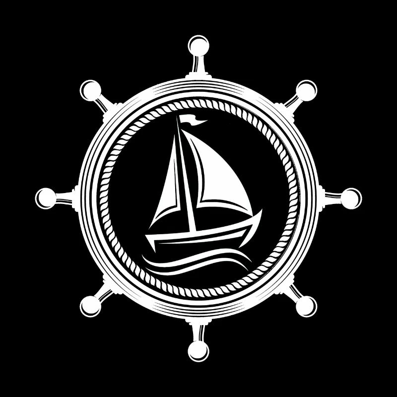 Sailboat ship captain sailing steering wheel