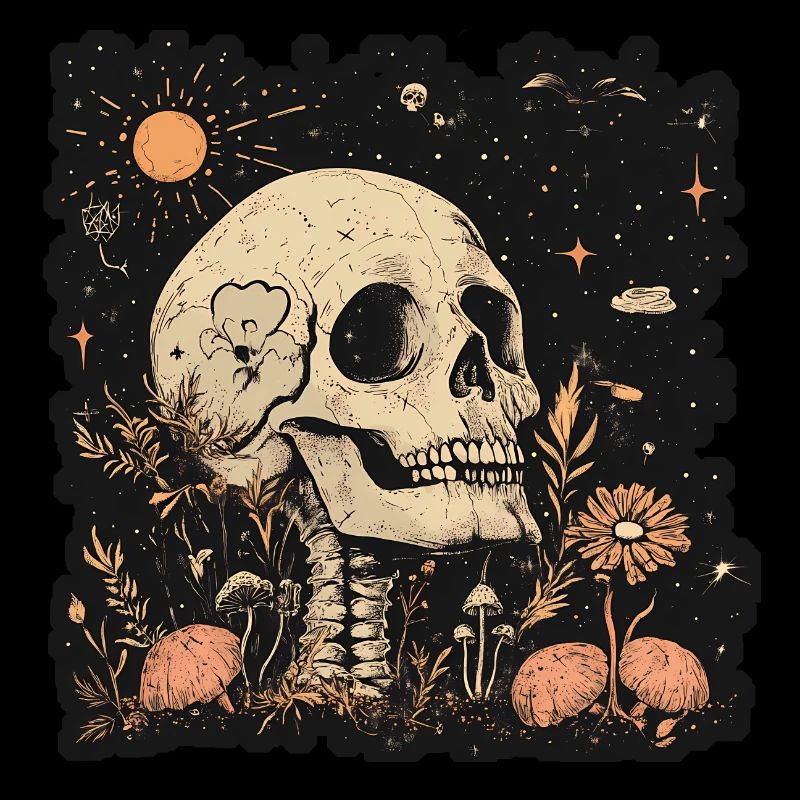 Boho hippie skeleton in 60s, 70s look