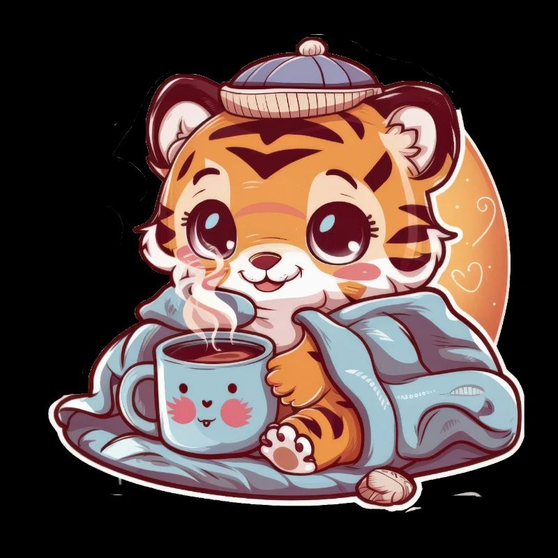 Kawaii Tiger with Cup and Blanket