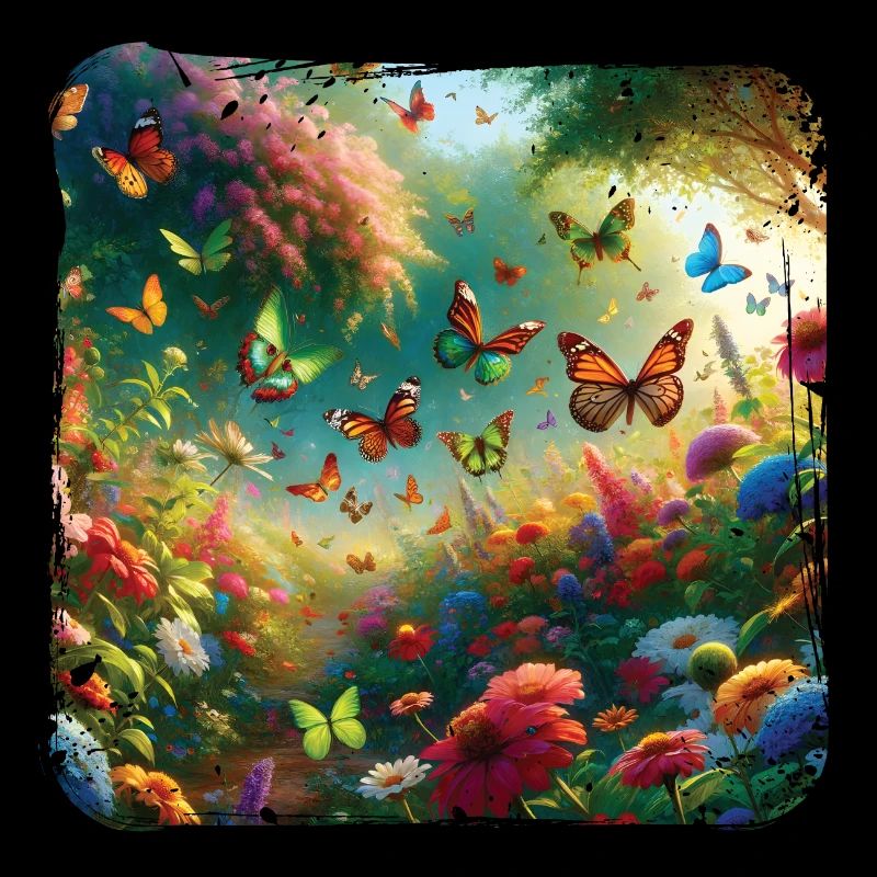 Lebendiges Gemälde Schmetterlinge Flora Fauna