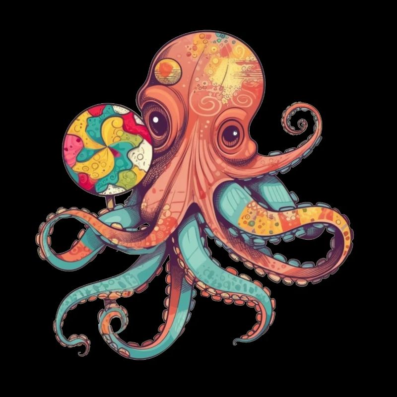 Funny Comic Octopus with Lollipop