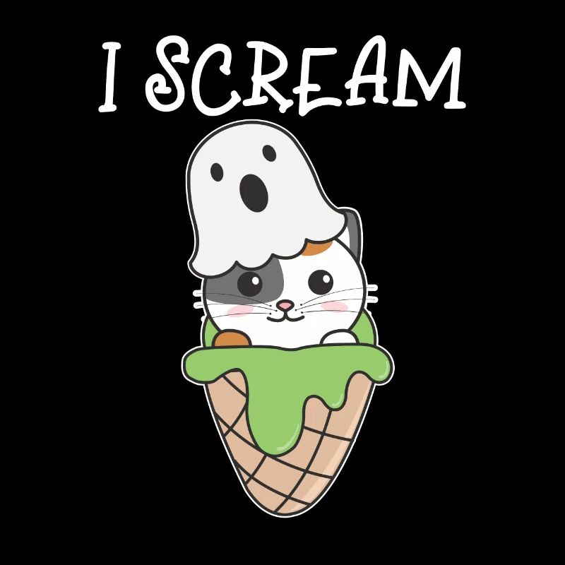 Cat Halloween Ghost I Scream Ice Cream Pun