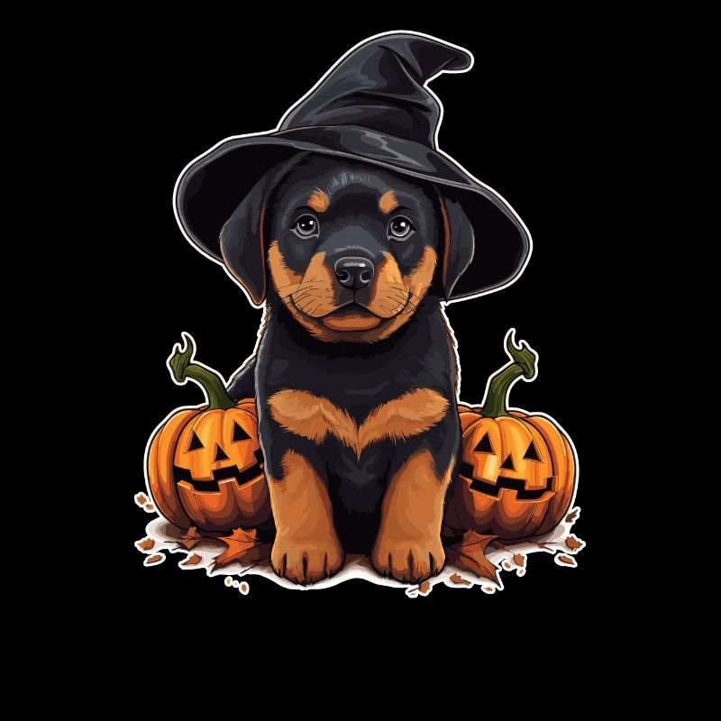 Halloween Witch Hat Pumpkin Dog Rottweiler