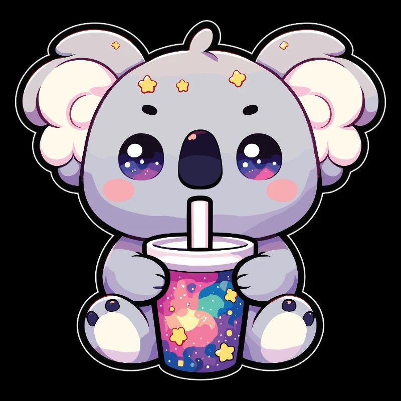 Koalas Drinking Bubble Tea Galaxy Boba Koala