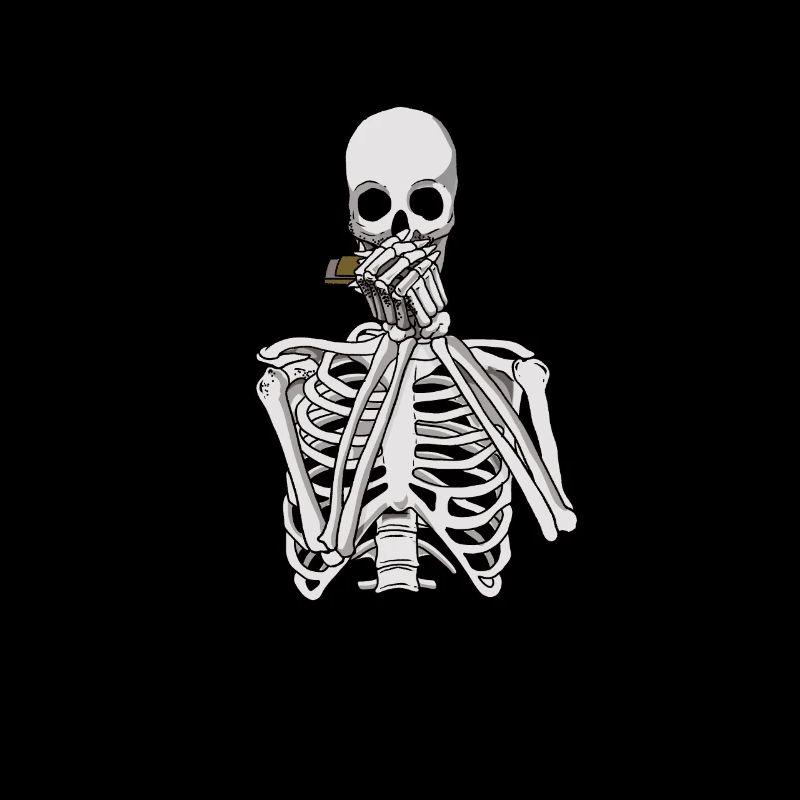 Skeleton plays harmonica