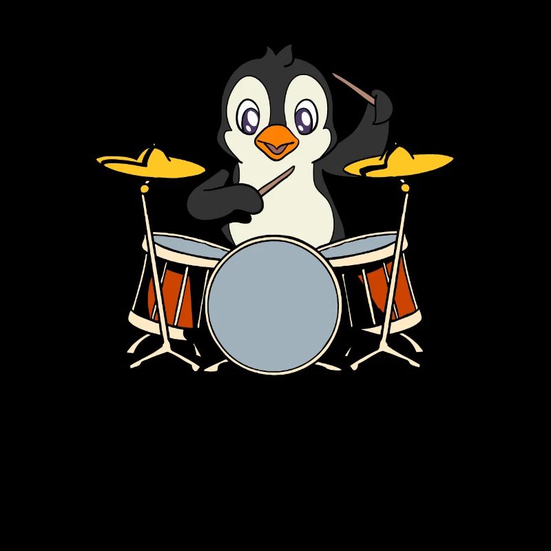 Comic Penguin plays drums