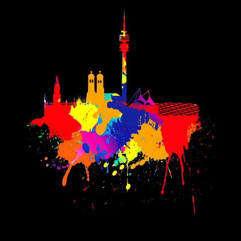 München Skyline Bunte Farben Malerei Bayern Fan