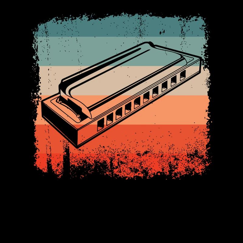 Retro Harmonica Player Silhouette