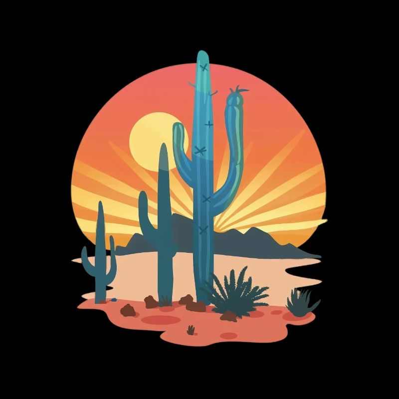 Sunset Cactus Desert Landscape