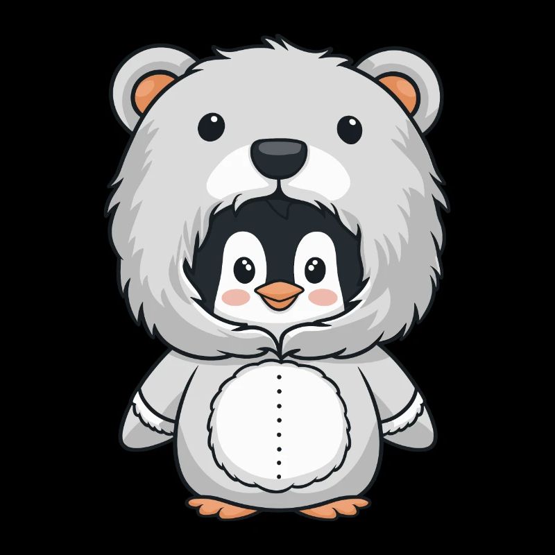 Penguin in cuddly bear costume