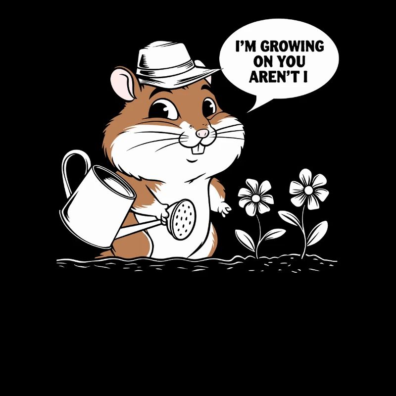 Cute hamster with watering can and flowers