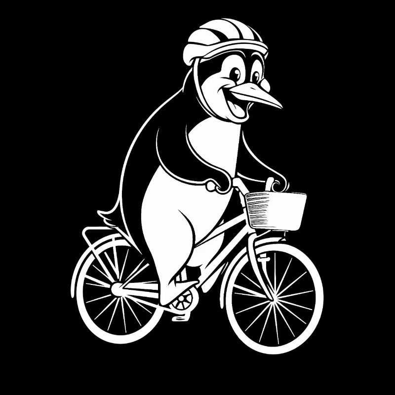 Pingouin heureux à l’aventure à vélo